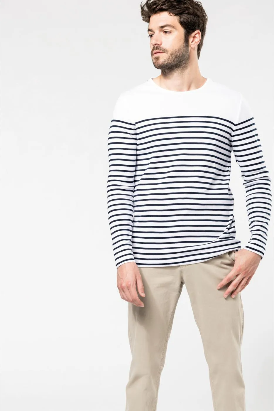 Heren T-shirt lange mouw gestreept Kariban K366