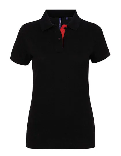 Dames Polo Asquith & Fox Classic Fit Contrast  AQ022 in Dames Polo Asquith & Fox Classic Fit Contrast  AQ022 - Zwart-Rood