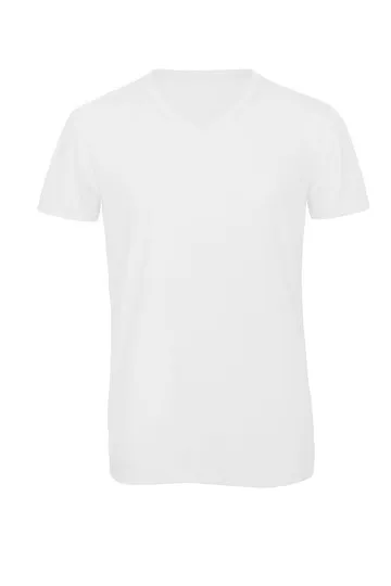 Heren T-shirt V Hals B&C Triblend TM057 in White