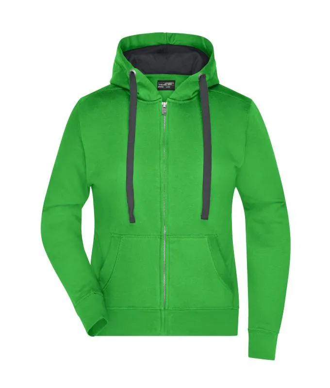 Dames Hooded Jacket James & Nicholson JN594 in Dames Hooded Jacket James & Nicholson JN594 - Green-Carbon