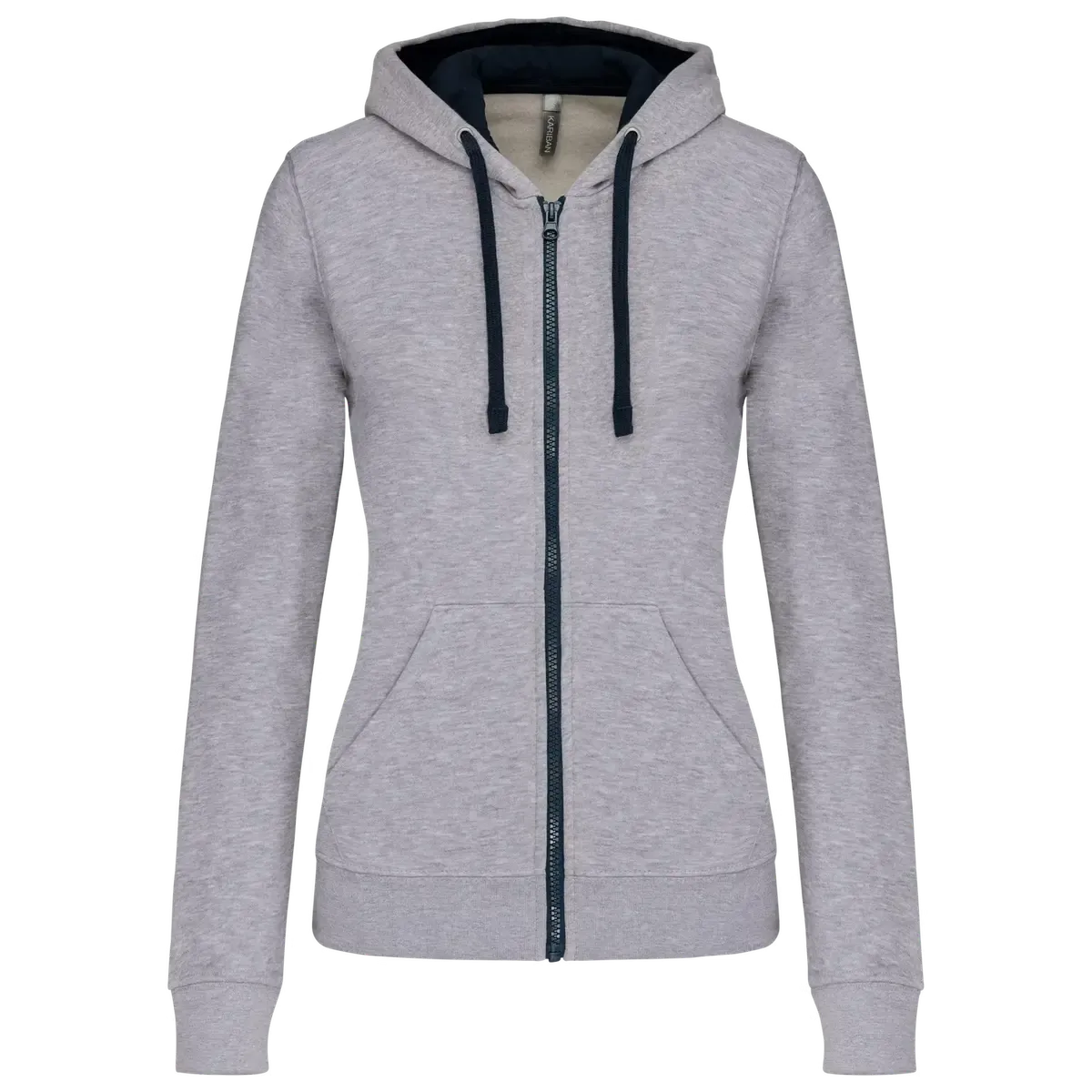 Damessweater met rits en capuchon in contrasterende kleur Kariban K467 in Damessweater met rits en capuchon in contrasterende kleur Kariban K467 - Oxford Grey - Navy