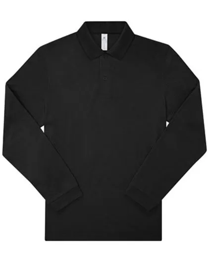 Heren polo B&C My Polo 210 Long Sleeve PU427 in Heren polo B&C My Polo 210 Long Sleeve PU427 Zwart
