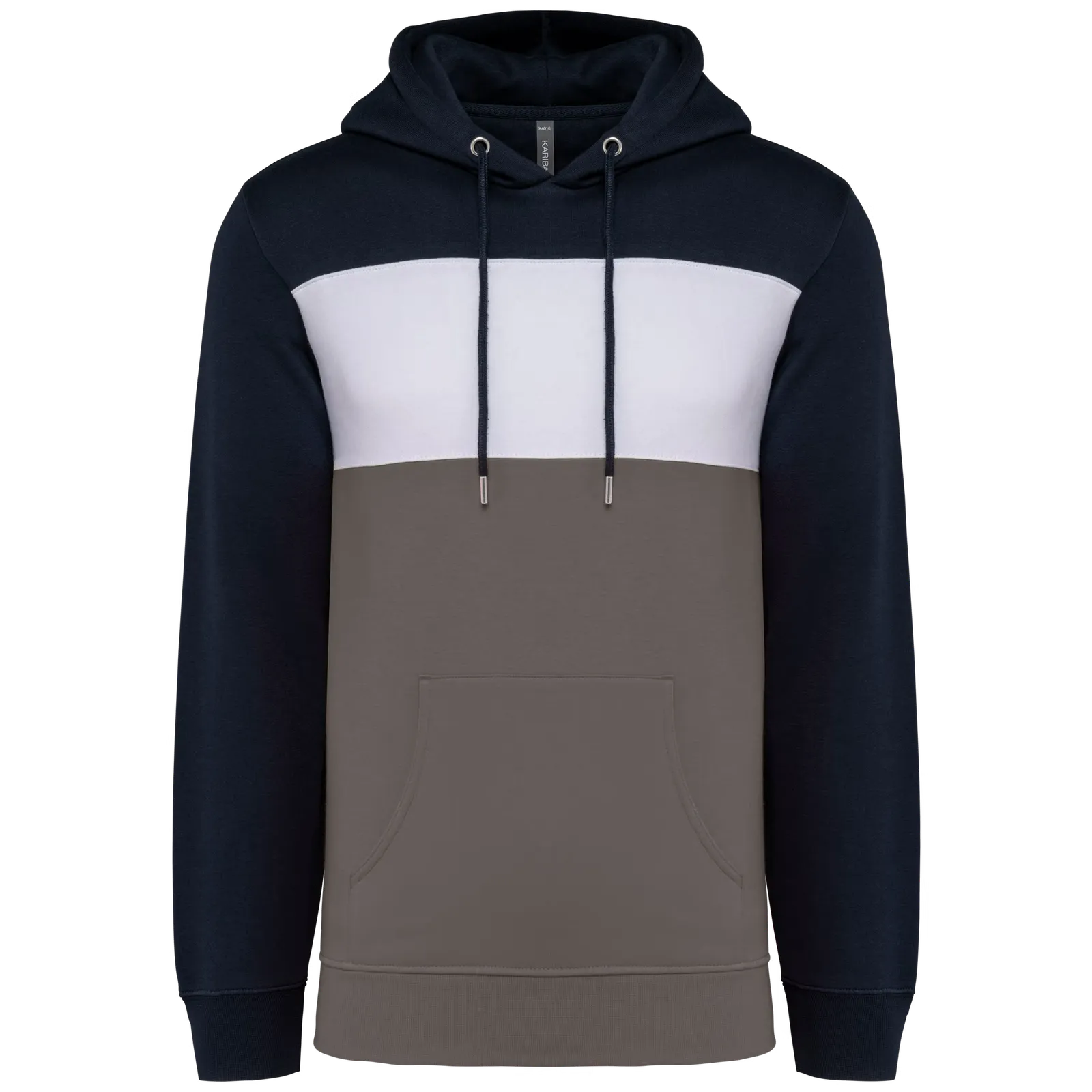 Heren Hoodie driekleurig kariban K4016 in Heren Hoodie driekleurig kariban K4016 NAVY-WHITE-BASALT GREY