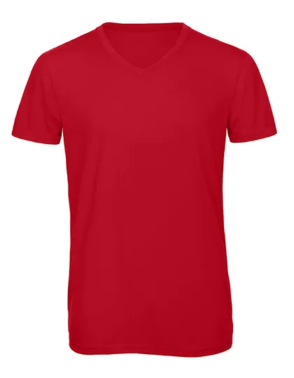 Heren T-shirt V Hals B&C Triblend TM057 in Red