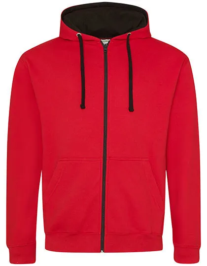 Heren Hooded Sweater met rits AWDis JH053 in Heren Hooded Sweater met rits AWDis JH053 Fire Red -Jet Black