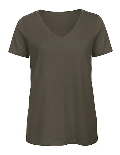 Dames T-shirt V hals Biologisch B&C Inspire TW045 in Dames T-shirt V hals Biologisch B&C Inspire TW045 - Khaki