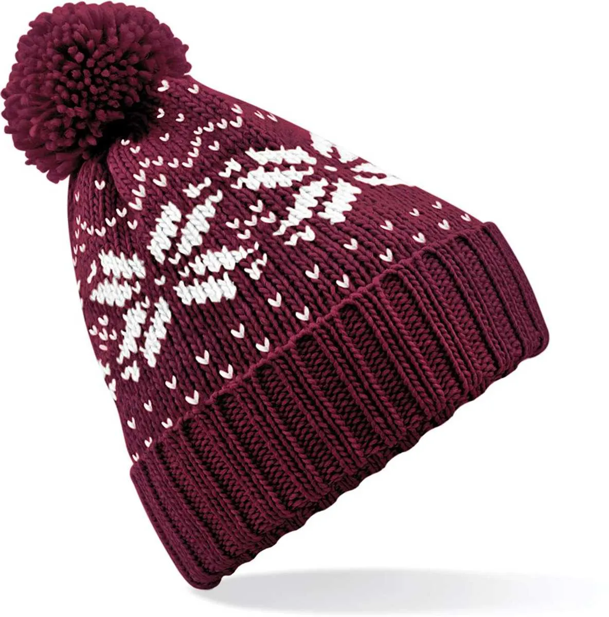 Beanie Muts Beechfield Fair Isle Snowstar B456 in Beanie Muts Beechfield Fair Isle Snowstar B456 BURGUNDY-WHITE