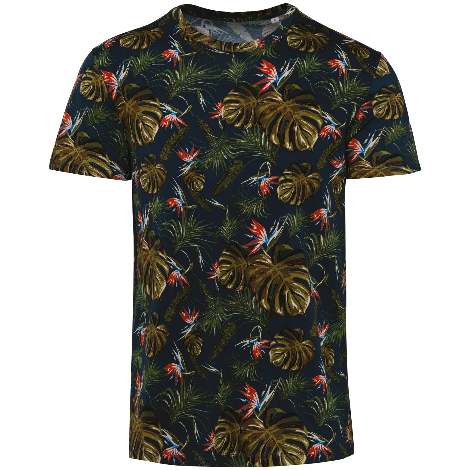 Heren T-shirt tropische print Native Spirit NS350 in Navy Paradisebird