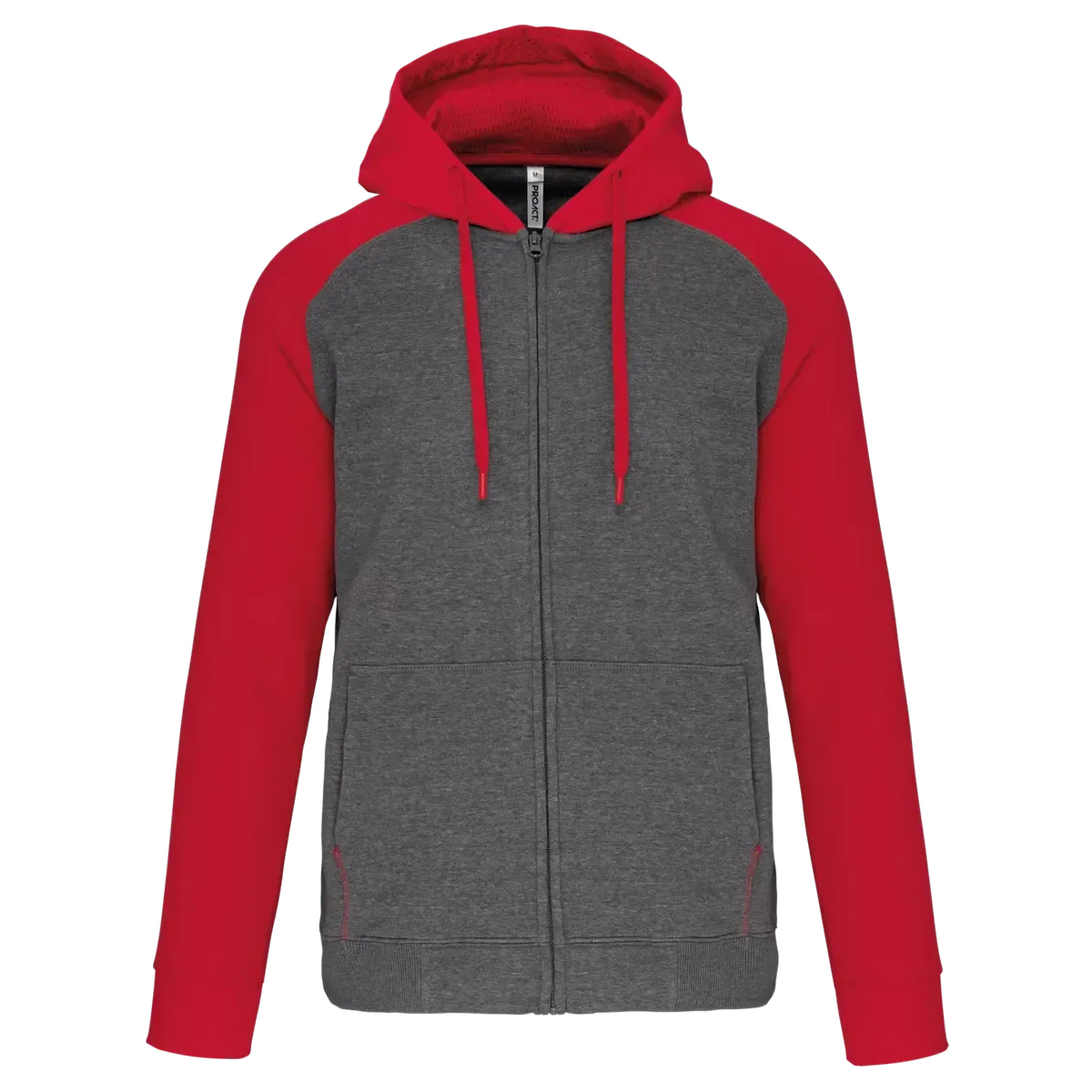 Baseball Hoodie Proact PA380 in Baseball Hoodie Proact PA380 GREY HEATHER-SPORTY RED