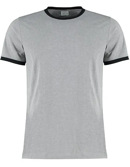 Heren T-shirt Ringer Fashion Fit Kustom Kit KK508 in Heren T-shirt Ringer Fashion Fit Kustom Kit KK508 - Light Grey Marl/Black