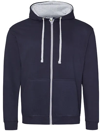 Heren Hooded Sweater met rits AWDis JH053 in Heren Hooded Sweater met rits AWDis JH053 New French Navy-Heather Grey
