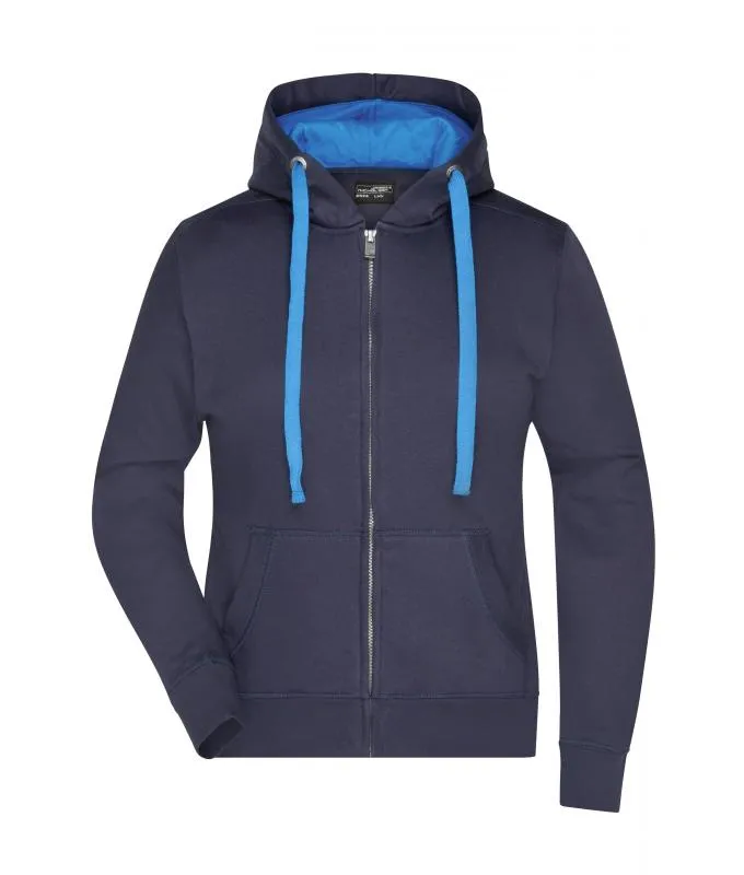 Dames Hooded Jacket James & Nicholson JN594 in Dames Hooded Jacket James & Nicholson JN594 - Navy-Cobalt