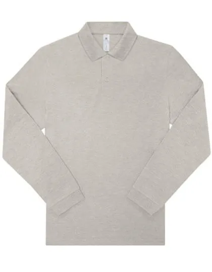 Heren polo B&C My Polo 210 Long Sleeve PU427 in Heren polo B&C My Polo 210 Long Sleeve PU427 heather Grey Fog