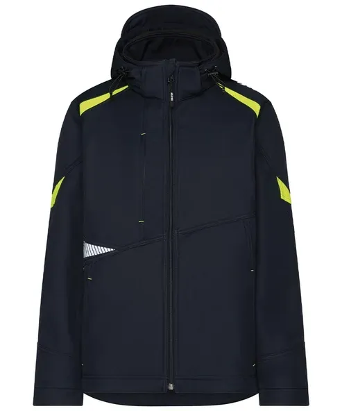 DASSY Softshell Jas Kalama in DASSY Softshell Jas Kalama Nacht Blauw-Fluo Geel