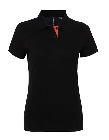 Dames Polo Asquith & Fox Classic Fit Contrast  AQ022 in Dames Polo Asquith & Fox Classic Fit Contrast  AQ022 - Zwart-Oranje