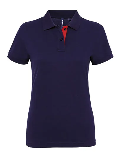 Dames Polo Asquith & Fox Classic Fit Contrast  AQ022 in Dames Polo Asquith & Fox Classic Fit Contrast  AQ022 - Navy-Rood
