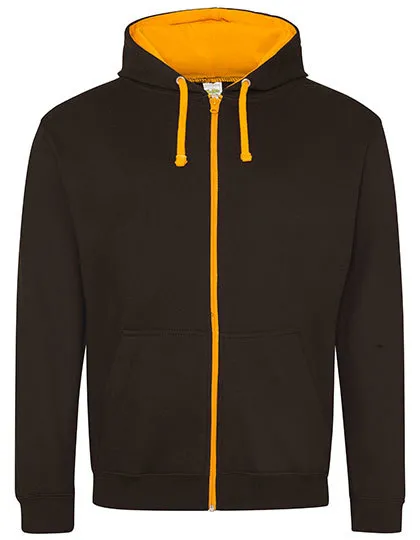 Heren Hooded Sweater met rits AWDis JH053 in Heren Hooded Sweater met rits AWDis JH053 Jet Black-Orange Crush