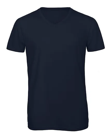 Heren T-shirt V Hals B&C Triblend TM057 in Navy