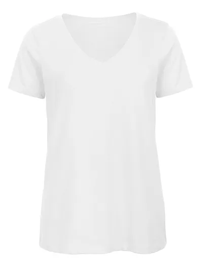 Dames T-shirt V hals Biologisch B&C Inspire TW045 in Dames T-shirt V hals Biologisch B&C Inspire TW045 - White