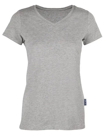Dames T-shirt V HRM Luxury V-Neck Tees 202 in Dames T-shirt V HRM Luxury V-Neck Tees 202 - Grey Melange