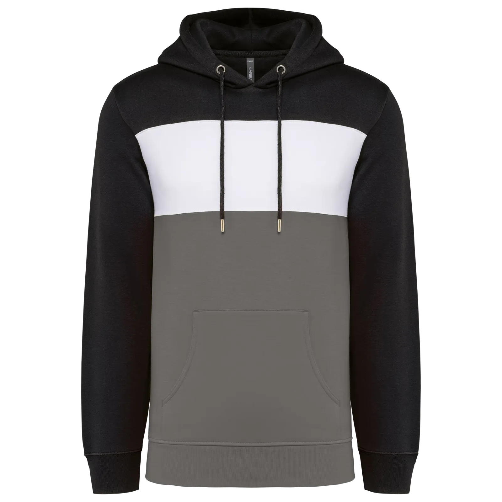 Heren Hoodie driekleurig kariban K4016 in Heren Hoodie driekleurig kariban K4016 BLACK-WHITE-BASALT GREY