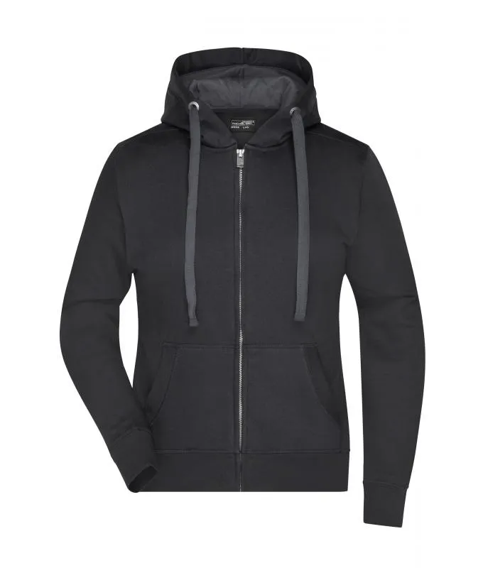 Dames Hooded Jacket James & Nicholson JN594 in Dames Hooded Jacket James & Nicholson JN594 - Black-Carbon