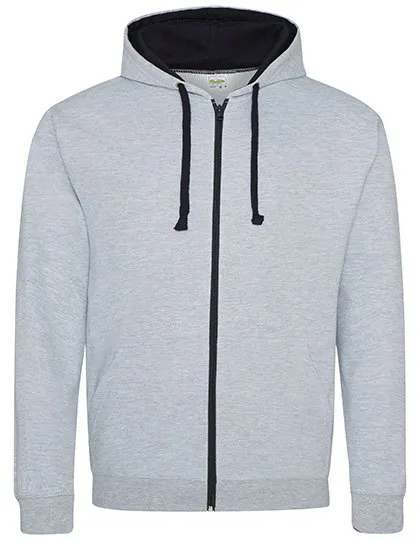 Heren Hooded Sweater met rits AWDis JH053 in Heren Hooded Sweater met rits AWDis JH053 Heather Grey-French Navy