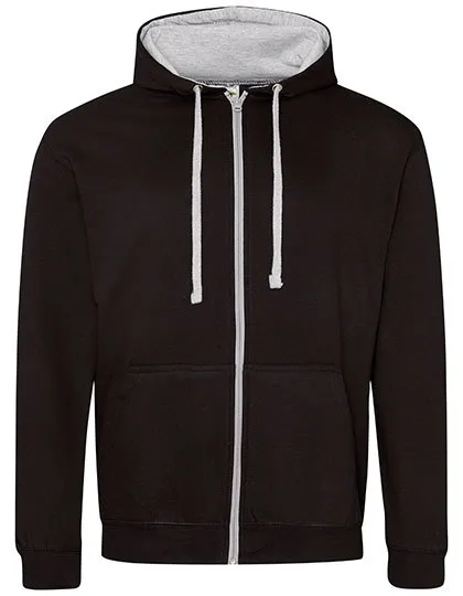 Heren Hooded Sweater met rits AWDis JH053 in Heren Hooded Sweater met rits AWDis JH053 Jet Black-Heather Grey