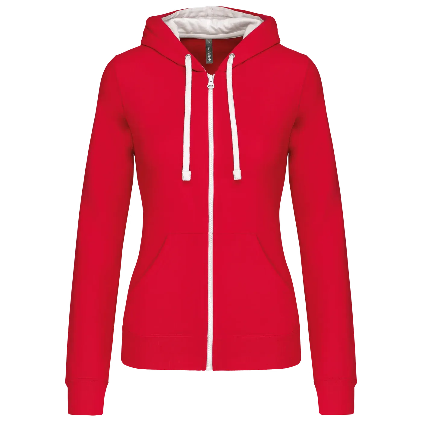 Damessweater met rits en capuchon in contrasterende kleur Kariban K467 in Damessweater met rits en capuchon in contrasterende kleur Kariban K467 - Red / White
