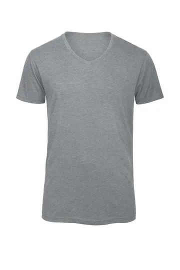 Heren T-shirt V Hals B&C Triblend TM057 in Heather Light Grey