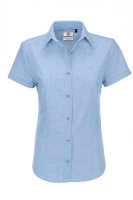 Dames blouse korte mouw B&C Oxford oxford blue