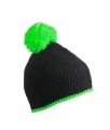 Muts with Contrast Stripe and Pompon MB7964 black/neon-green